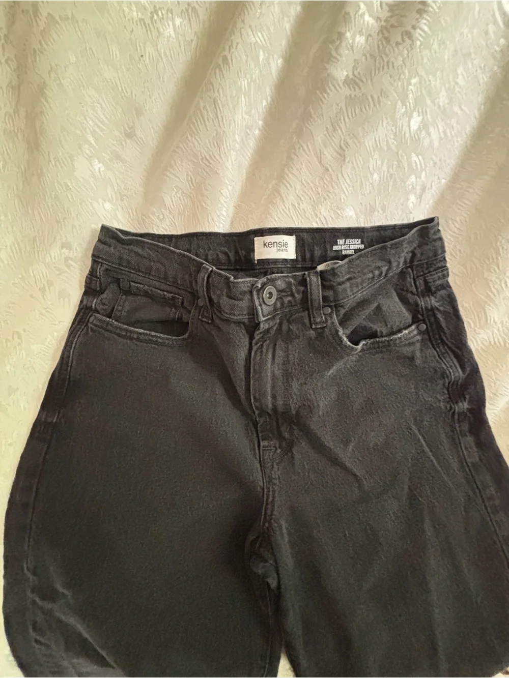 Kensie Charcoal High-Rise Wife Barrel Jeans, Cropped - Picture 5 of 7